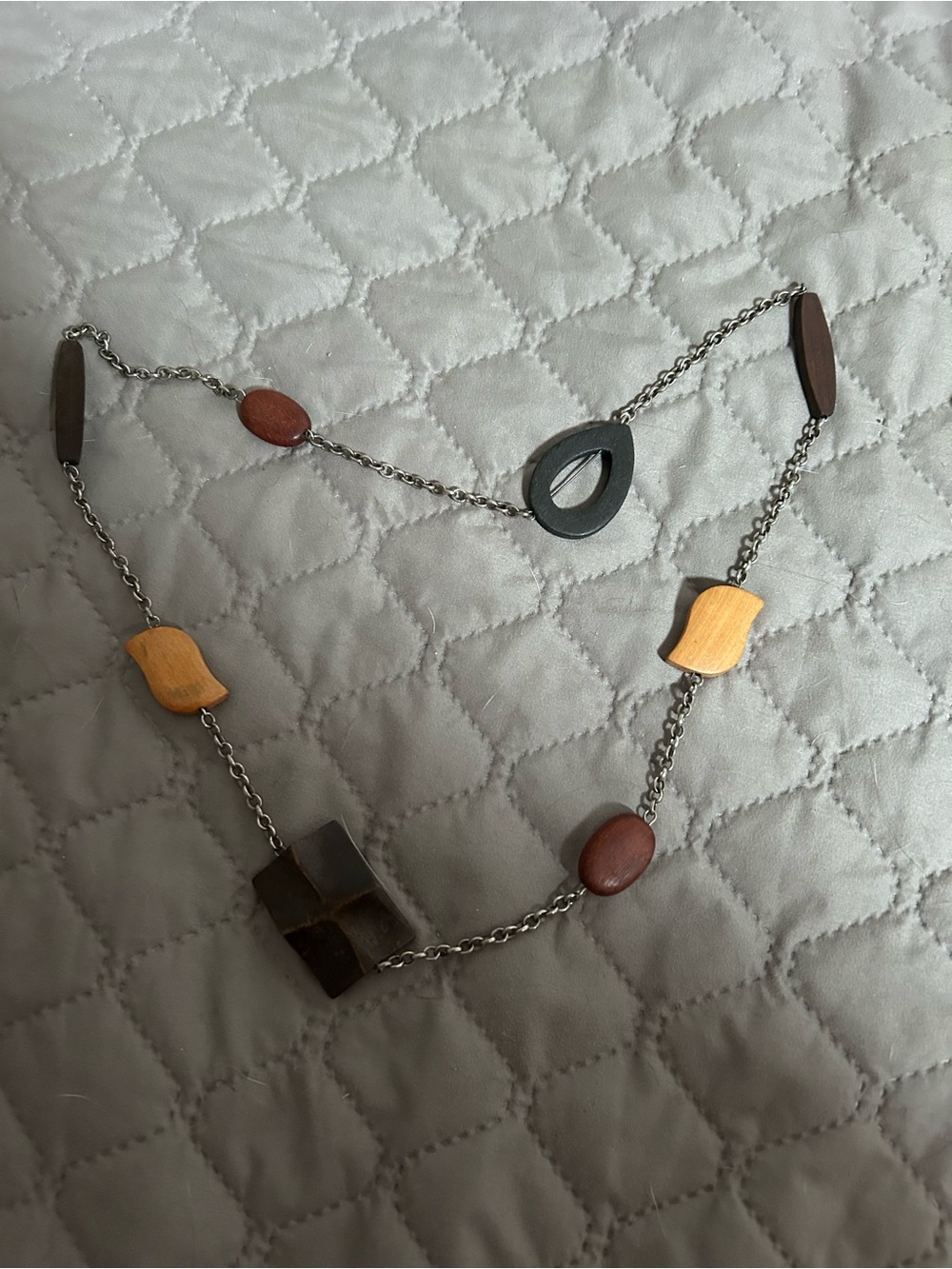 Wood Accent Mixed Metal Long Necklace - Brown & Black